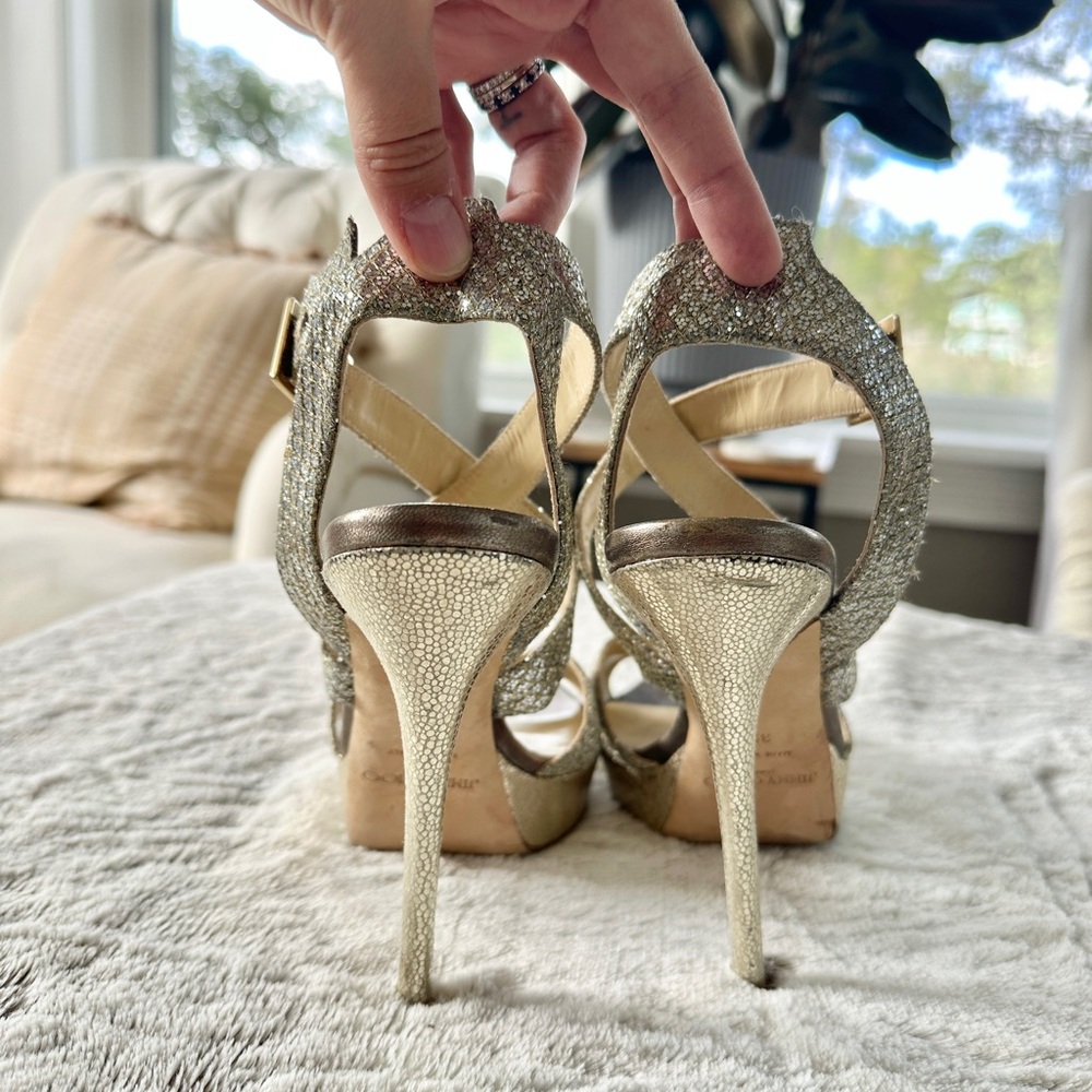 Jimmy Choo Vamp Glitter Silver and Gold Platform Heels Size 39.5 - Picture 3 of 7